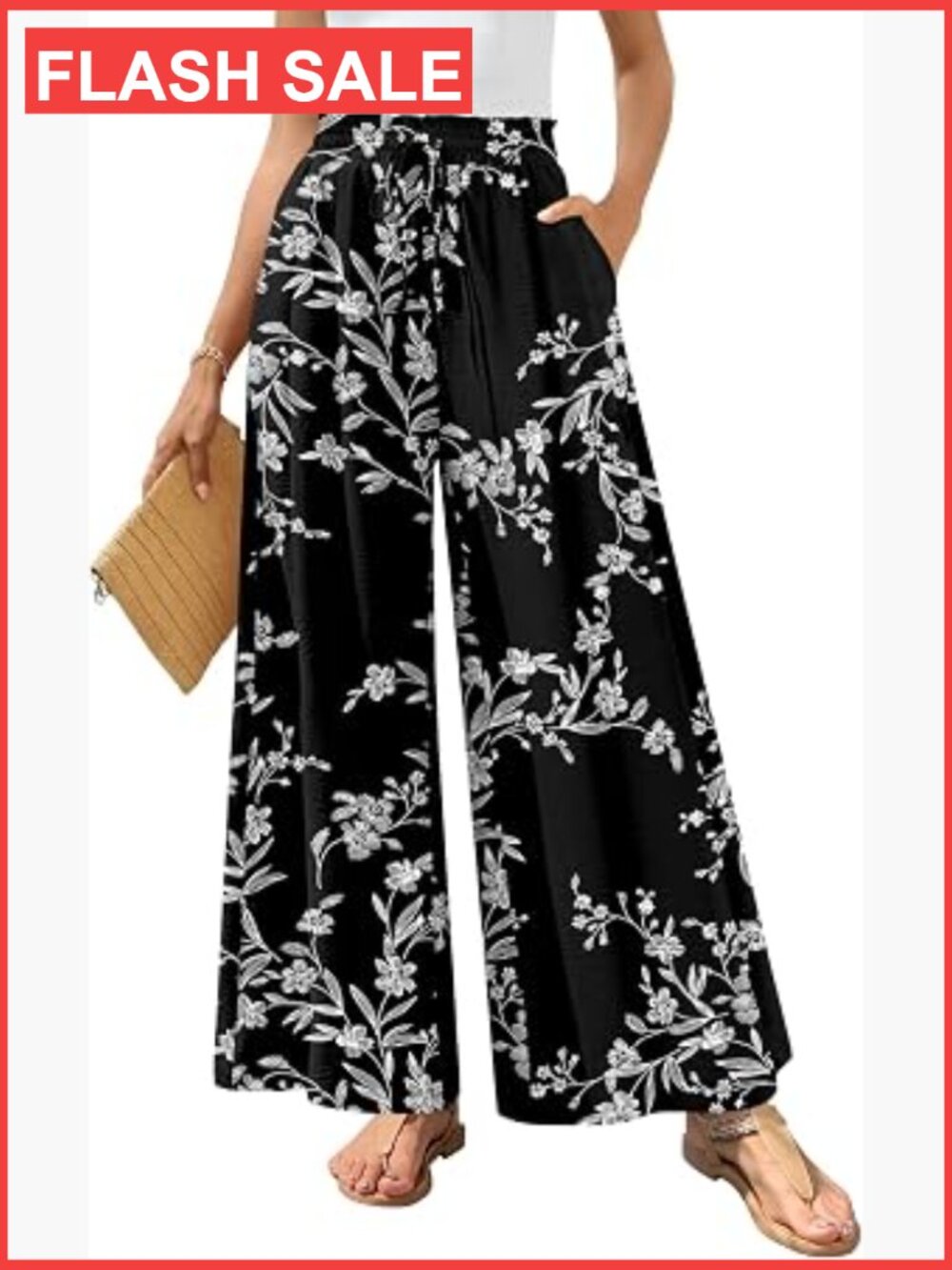 Wide Leg Palazzo Pants Women Casual Elastic Waist Flowy Dressy Long with Pockets